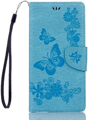 Sony Xperia XA1 Ultra Case, ARSUE Shock Absorbing Soft Flip Folio [Kickstand Feature] PU Leather Wallet Butterfly Flower Case with ID&amp;Credit Card Pockets,Blue (NOT fit Sony Xperia XA / XA Ultra)