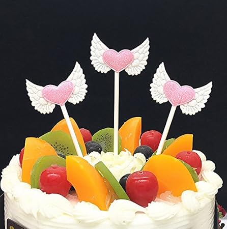 Crossbridgecc Org 4 Colors pcs Angel Wings Heart Cupcake Picks Dessert Cake Toppers For Birthday Wedding Party Cake Insert Decorative Cupcake Toppers Cake Cupcake Toppers