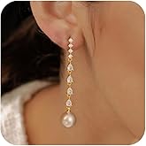 Poaiiu Pearl Earrings for Women, Trendy 14k Gold Pearl Dangle Drop Hoop Huggies Earrings Cubic Zirconia | Irregular | Knot Pearl Studs Hypoallergenic Lightweight Wedding Gold Earrings Jewelry Gift