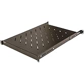 Navepoint 1U 19-Inch Fixed 4-Post Rack Mount Server Shelf with Adjustable Depth from 18-34 Inch Black