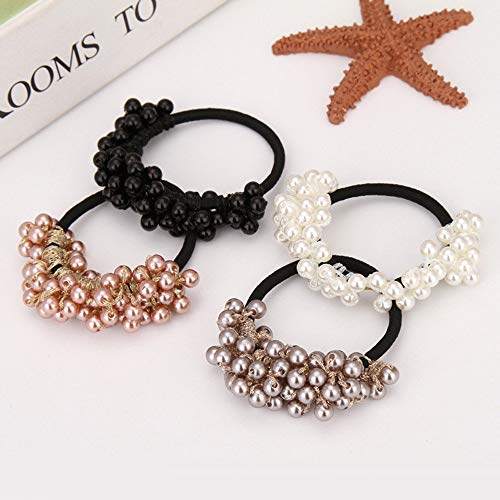 DondPO Fashion Rhinestone Crystal Pearl Hair Band Rope Elastic Ponytail Holder for Women and Girls Black