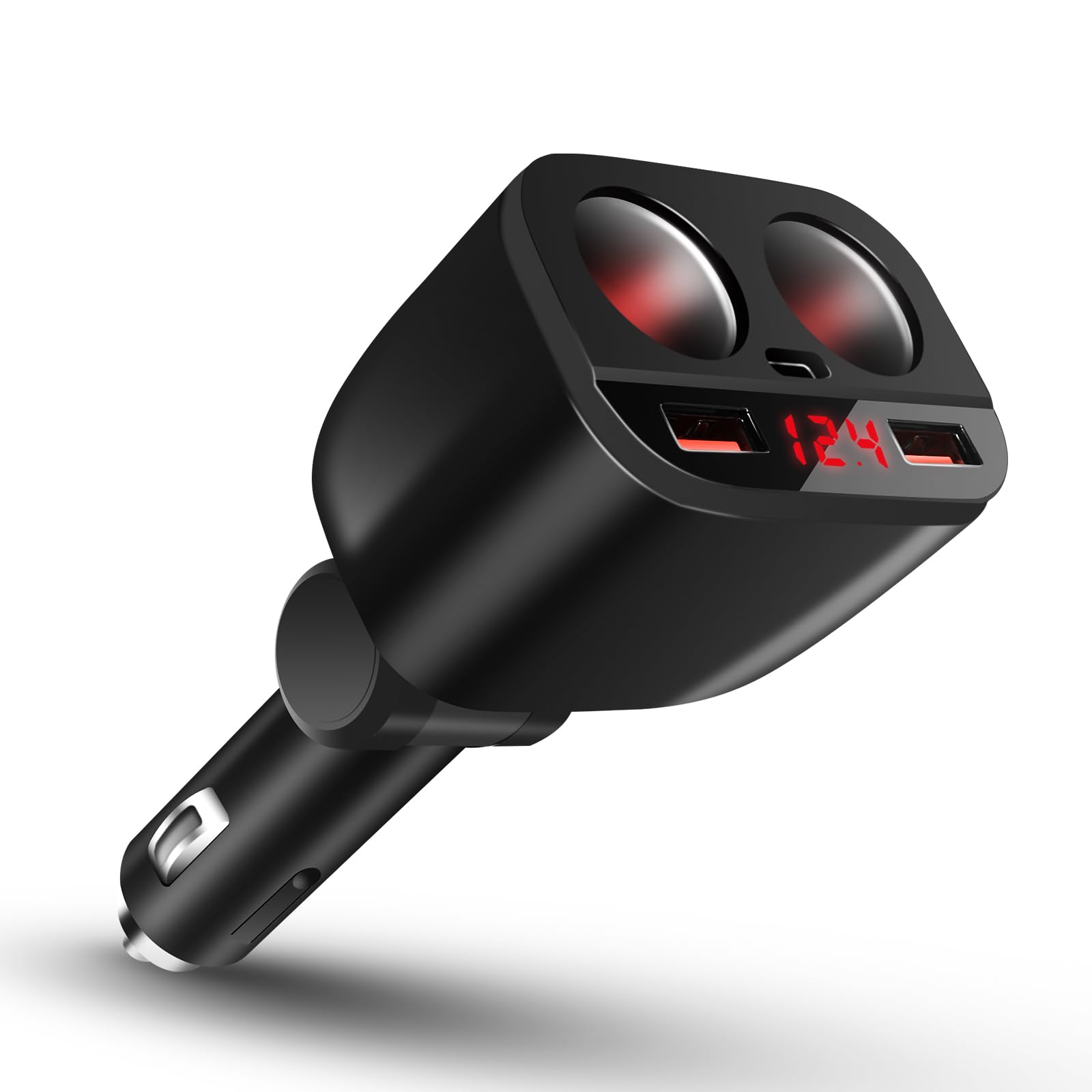 GemCoo 120W USB C Car Charger Cigarette Lighter Adapter Splitter 2 Socket Quick Charge 12V/24V DC with LED Voltmeter Dual USB +PD Port for Mobile Phone Tablet GPS Dash Camera