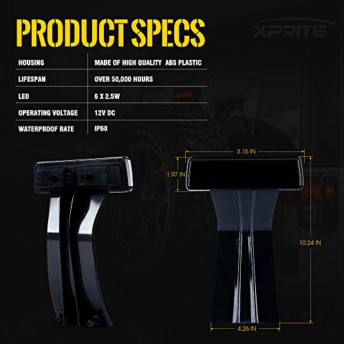 Xprite LED Third Brake Lights Tail Lights w/Smoke Lens for 2007-2018 Jeep Wrangler & Wrangler Unlimited JK - Thumbnail 6