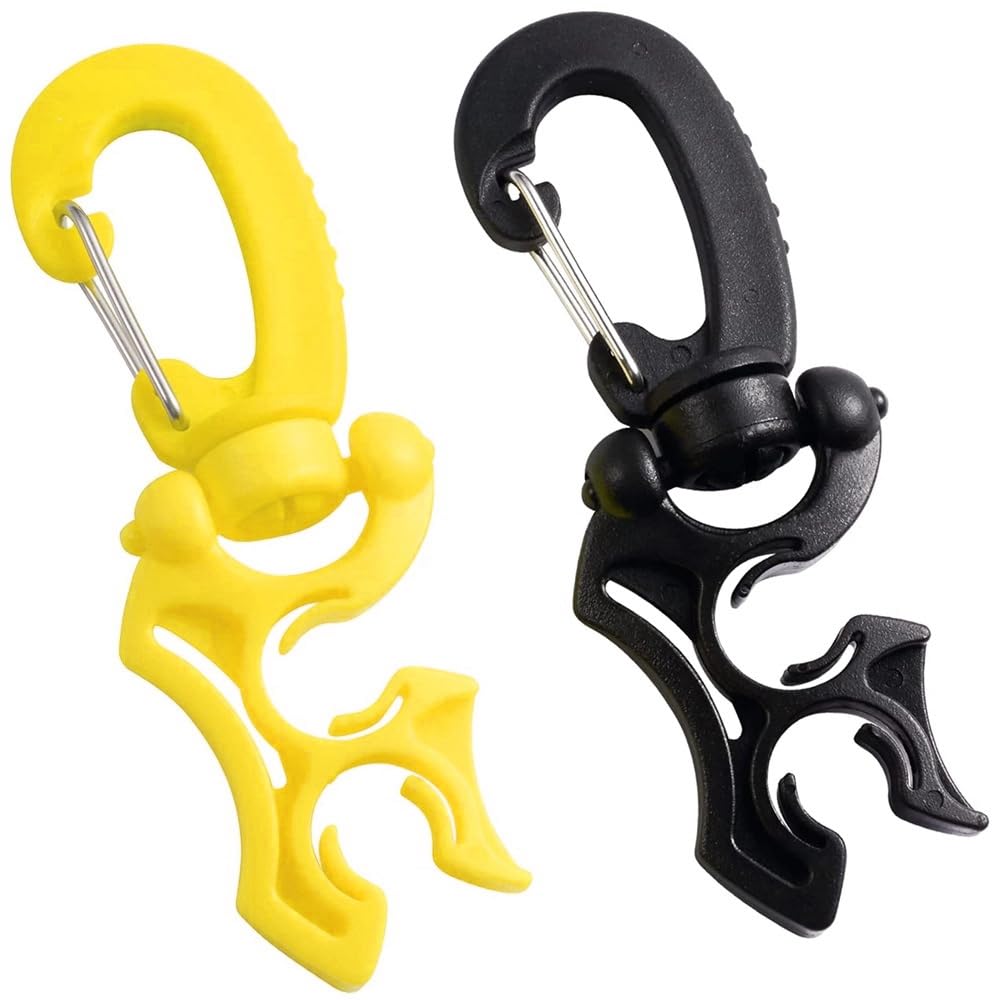 Oewnvmd 2 Packs Scuba Hose Clip Scuba Diving Hose Holder Clip, Double BCD Dive Hose Holder with Snap Hook Buckle