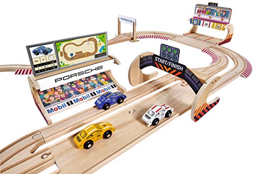 Eichhorn 109475855 - Schienenbahn Set Porsche Racing, 53-TLG., inkl. Zubehör, Streckenlänge: 610cm, FSC 100% Zertifiziertes Buchenholz – Bild 3