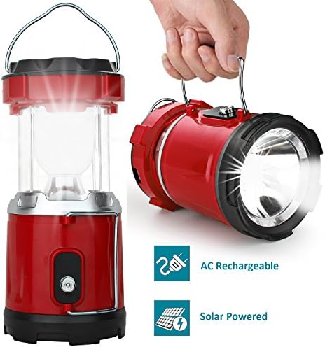 LED Camping Lantern, IRuiYinGo Rechargeable Solar Lantern Flashlight Ultra Bright Hand Tough Lamp (Red Color) - Great Light for Camping / Hiking / Fishing / Backpacking / Outdoor