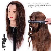 HAIREALM Mannequin Head 100% Human Hair Hairdresser Training Head Manikin Cosmetology Doll Head (Table Clamp Stand Included) HA0418P