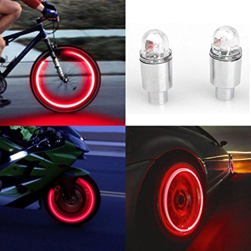 Chartsea 2pcs LED Tire Valve Stem Caps Neon Light Auto Accessories Bike Bicycle Car Auto (Red) - Thumbnail 5
