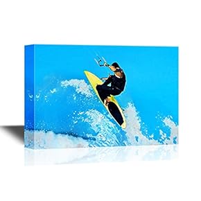 Water Entertainment Canvas Wall Art - Surfer on His Surfboard - Gallery Wrap Modern Home Art | Ready to Hang - 12x18 inches