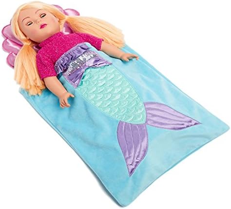 Ari and Friends Fits American Girl 18 inch Dolls - Mermaid Sleeping Bag - Pink Satin Shell Pillow - 18 Inch Doll clothing - Designed In USA to Fit 18 inch Dolls
