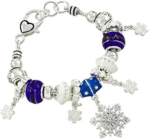 Snowflake Charm Bracelet Z17 Blue Murano Glass Beads Crystal Silver Tone