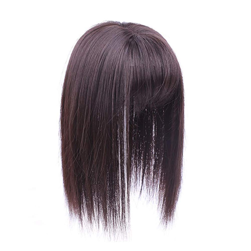 Crown Clip on Hairpiece with 3D fringe Hair Topper Natural Look Synthetic Wiglet for Thin Hair by Remeehi 14" Dark Brown