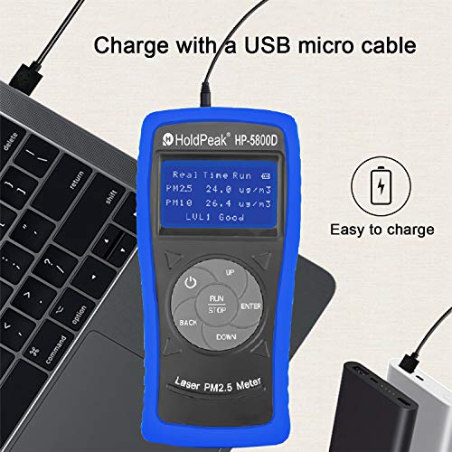 HOLDPEAK HP-5800D Laser PM 2.5 and PM 10 Air Tester,Particle Detector Professional Meter for Industry, Home, Factory, Air Purifier Quality, Decoration, Environment