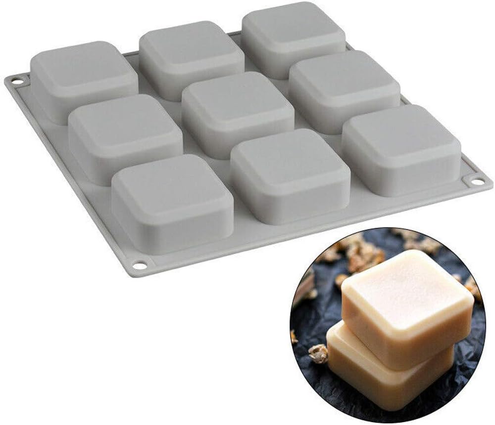 Anyren DIY 9 Grid Silicone Soap Mold Handmade Soap Making Square Moulds Tool Soap Biscuit Chocolate Mold, Ice Cube Tray Making Supplies