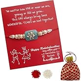 DECORATIVE BUCKETS | Rakhi for Brother : Rakhi for Bhaiya : Handcrafted Pearl Stone Bracelet Combo with Message Card & Roli C