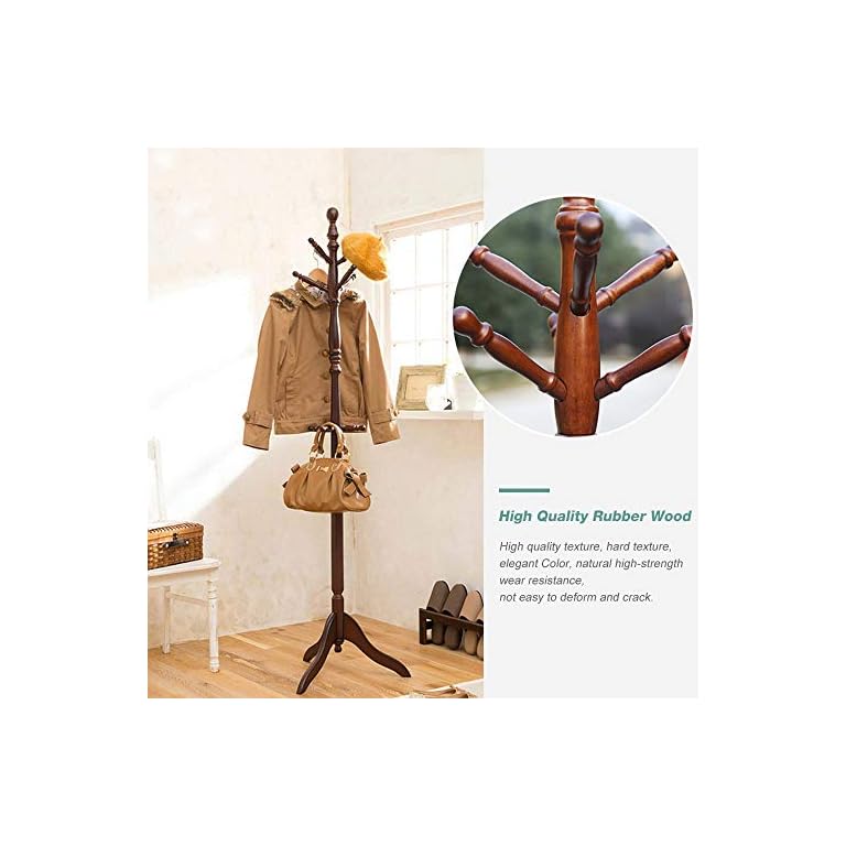 Vlush Free Standing Coat Rack, Wooden Coat Hat Tree Coat Hanger Holder
