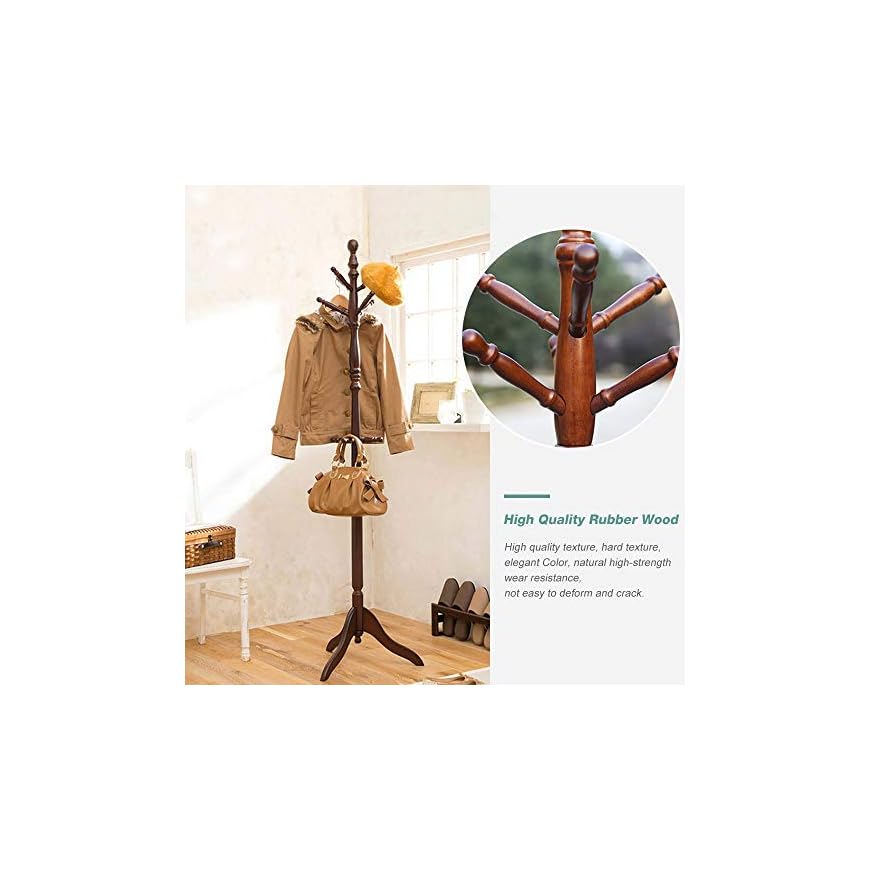 Vlush Free Standing Coat Rack, Wooden Coat Hat Tree Coat Hanger Holder
