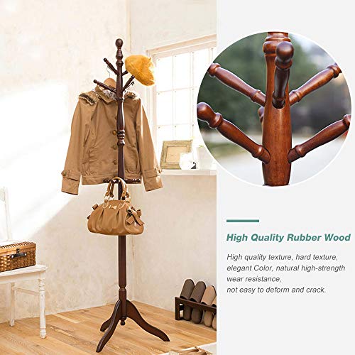 Vlush Free Standing Coat Rack, Wooden Coat Hat Tree Coat Hanger Holder