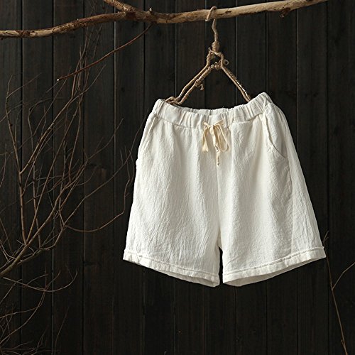 Women Short Pants, JOYFEEL ❤️ Ladies Cotton Linen Casual Elastic Waist Pants Drawstring Solid Summer Walking Shorts White