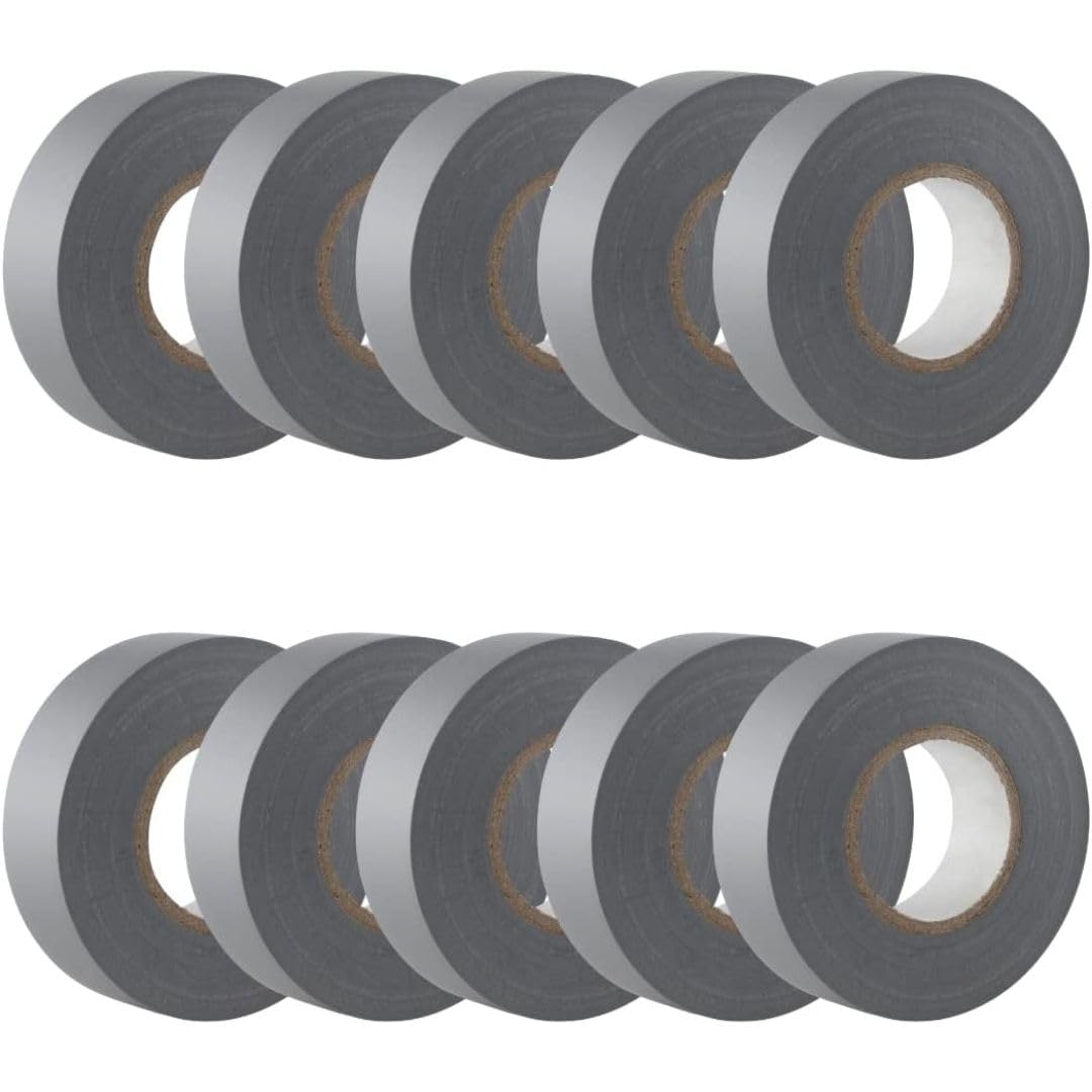 GTSE Grey Electrical Tape, 19mm x 20m, 10 Rolls of Strong Self-Adhesive PVC Insulation Tape for Insulating, Repairing and Protecting Electrical Wires