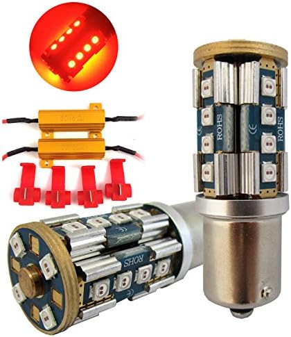 Huizen Super Bright 3000 Lumens 1156 (7506/1141/1003/BA15S/P21W) LED Light Bulb (Red) CanBus Error Free Replacement w/Load Resistor Decoder for Tail Brake Stop Light (Motorcycle Harley) (2 Pack)