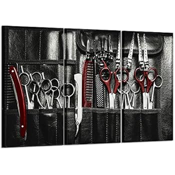 Kreative Arts Large 3 Pieces Modern Canvas Painting Wall Art Vintage Classic Barber Shop Tools Pictures in Black and Red Style Posters and Prints Artwork Great Gift for Barbers or Barber Shops Decor