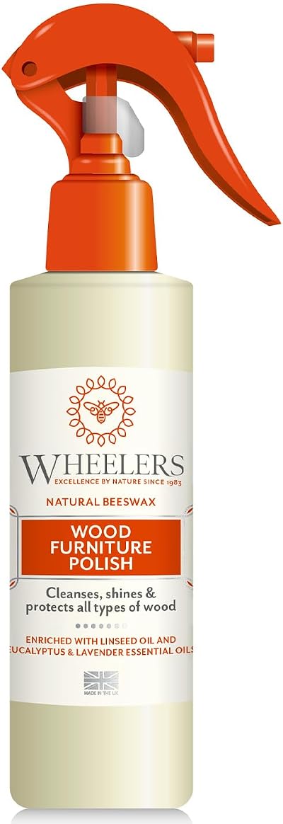 Wheelers Natural Wood Polish Spray 300ml Beeswax Essential Oils UK Made