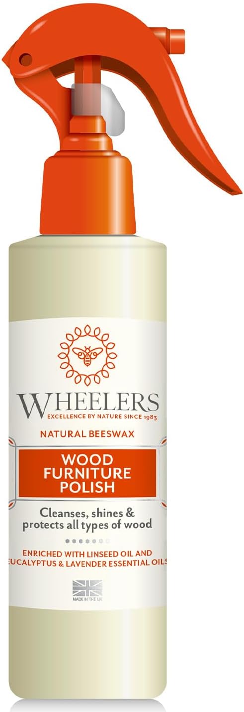Wheelers Natural Wood Polish Spray 300ml Beeswax Essential Oils UK Made