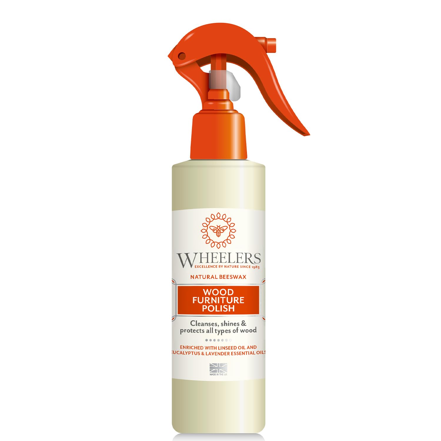 Wheelers Natural Wood Furniture Polish Spray (300ml) Natural Beeswax and Essential Oils, Easy to Use Beeswax Polish for Wood Furniture, Bookshelves, Doors and More, Works on All Types - Made in UK
