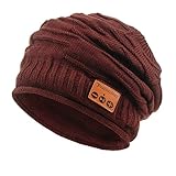 Pococina Upgraded 4.2 Bluetooth Beanie Music Hat Winter Knit Hat Cap Wireless Headphone Musical Speaker Beanie Hat as Christmas Birthday Gifts for Men Women Teen Girls Boys, Built-in Mic -012 Wine Red