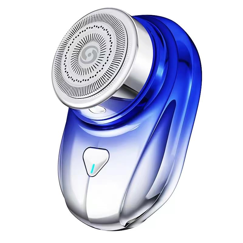 Mini Electric Shaver for Men One-Button Electric Razor Portable Mini Shaver Pocket Size Rechargeable Wet&Dry IPX7 Waterproof Travel Home Office Car (Blue)