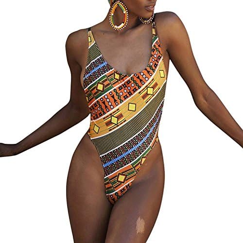MIMY Womens Sexy African Print Swimsuits Backless High Cut 1 Piece Bathing Suit