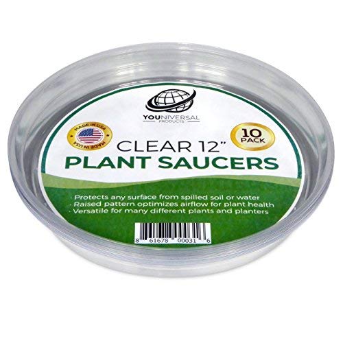 YOUniversal Products 10 Pack of 12 Inch Clear Plastic Plant Saucers for Indoor and Outdoor Plants