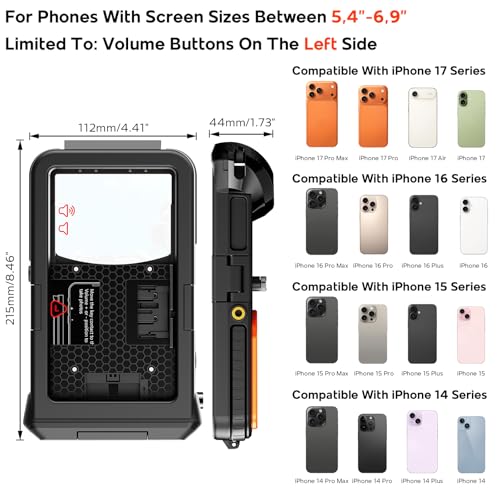 WindRen Funda Impermeable Móvil Compatible con iPhone 17/17 Air/17 Pro/17 Pro Max/16/16 Plus/16 Pro/16 Pro Max/15/14, Tamaños Universales [5,4-6,9 Pulgadas], IP68, para Buceo, 15 m/50 pies