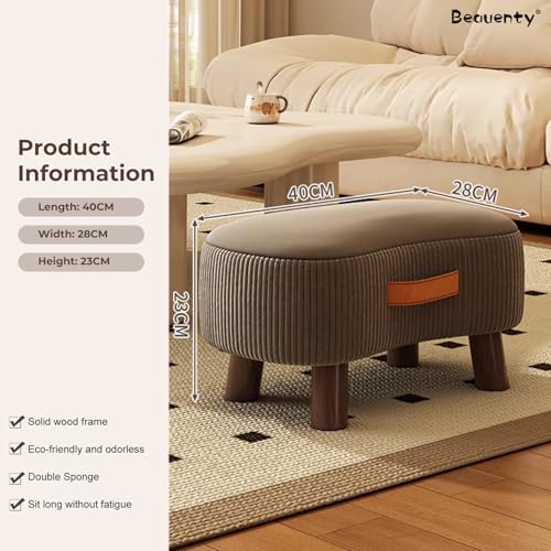 Beauenty Foot Stool, Sofa Stool with Handle, Soft Footrest Ottoman, Shoe-Changing Stools, Coffee Table Low Stools for Hallway, Living Room, Kitchen, Solid Wood Frame (Dark Gray)