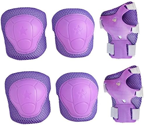 Chansea Kids Cycling Inline Roller Skating Protective Gear Set, Knee Pads Elbow Pads Wrist Guards for Boys and Girls Pack of 6 (Purple, Medium)