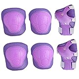 Chansea Kids Cycling Inline Roller Skating Protective Gear Set, Knee Pads Elbow Pads Wrist Guards for Boys and Girls Pack of 6 (Purple, Small)