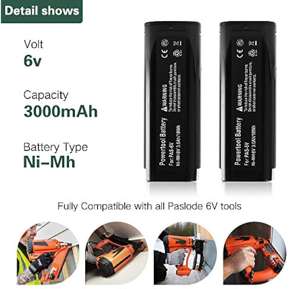 2 Pack Battery Packs 6 Volt 3000mAh Replacement Paslode 6V For 404717