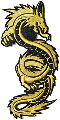 10"x5" Big Jumbo Large Gold Chinese Dragon Fantasy Animal Yin Yang Lady Rider Biker Tatoo Jacket T-shirt Patch Sew Iron on Embroidered Sign Badge Costume