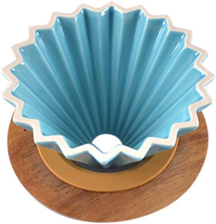 Pour Over Dripper, Espresso Coffee Filter Cup, Ceramic Pour Over Coffee Maker with Wooden Stand, Coffee Accessories,Blue