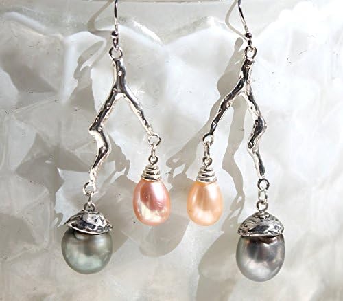 Sterling silver pearl earrings with gorgeous grey and peach natural pearls
