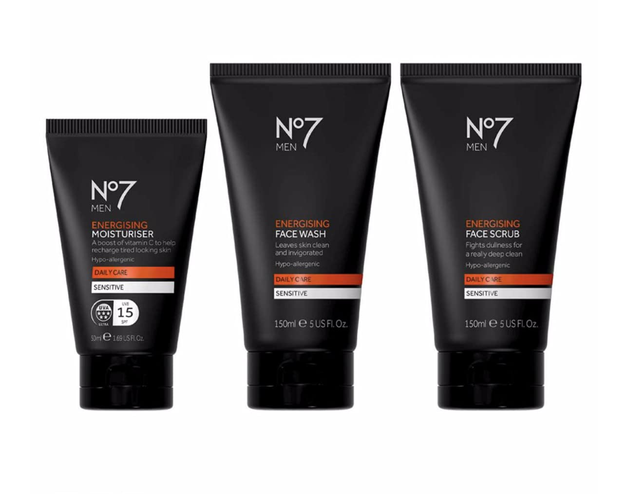 No7 Men Energising Face Trio Moisturiser Face Wash Face Scrub