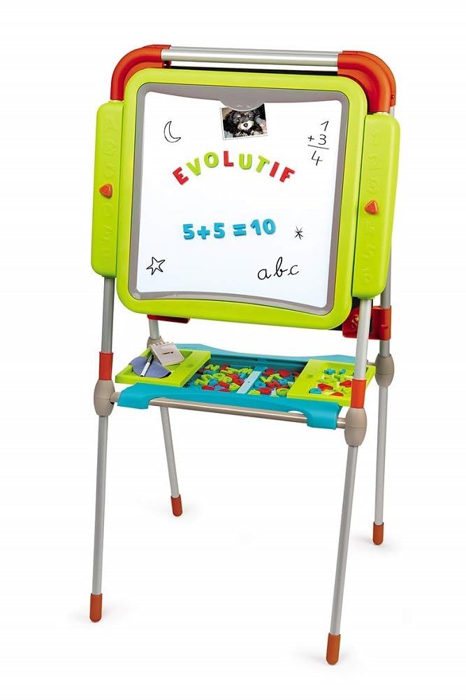 Smoby - Tableau Evolutif - Double Face Blanche Magnétique + Ardoise Craie - Hauteur Ajustable - 80 Accessoires Inclus - Pour Enfant Dès 3 Ans - 410205
