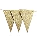 Ling's moment 10 Feet Vintage Gold Glitter Triangle Flags Bunting Pennant Banner for Wedding Christmas Thanksgiving New Year Eve Party Decor, 15 Flags, Pack of 1