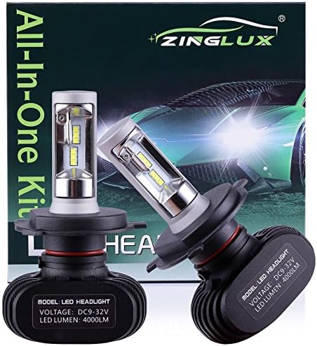ZX1 H4 HB2 9003 8000LM LED High Low Dual Beam Headlight Conversion Kit,High Low Beam in One Bulb,Replace Halogen Headlamp All-in-One Conversion Kits,CSP Tech,6500K Xenon White,Fanless design,1 Pair