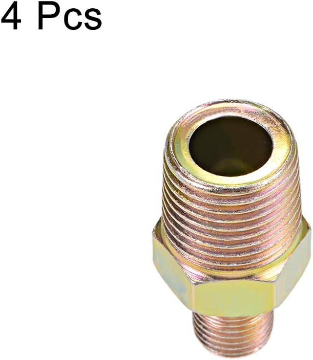 sourcing map Reducing Pipe Fitting - Reducer Hex - 1/4 BSP x 1/2 PT Male Connector Zinc Finish Plating 4Pcs - Image 4