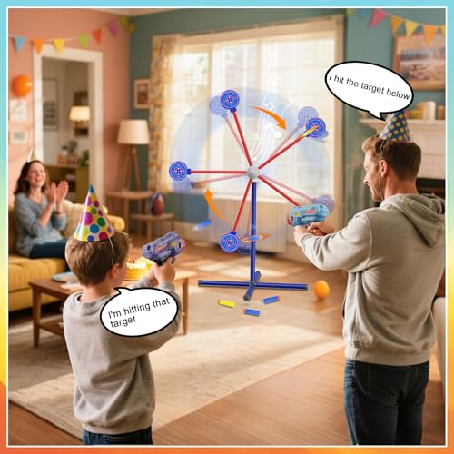 DX DA XIN Rotary Shooting Target Games for Children Includes 2 Pistols Toys 20 Foam Darts Outdoor Garden Toys Gifts for Boys 4 5 6 7 8 9 10 Years Old