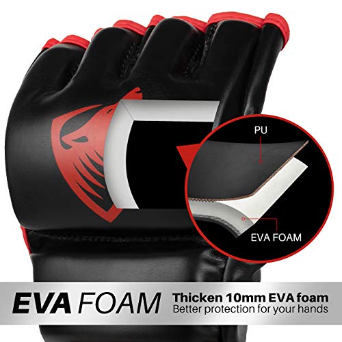 Liberlupus MMA Gloves, UFC Boxing Fight Gloves MMA Mitts with Adjustable Wrist Band for Sanda Sparring Punching Bag Training (Black & Red, L/XL)