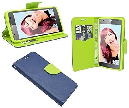 ENERGMiX Elegante Buch-Tasche Hülle kompatibel mit ZTE Blade L5 Plus in Blau-Grün (2-Farbig) Leder Optik Wallet Book-Style Co