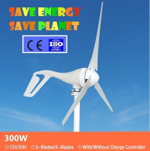 TOYOSO 300W Watt Small Wind Nylon Fiber Turbine Generators 12V/24V 3/5Blades Charge Controller (12V, 3 blades)